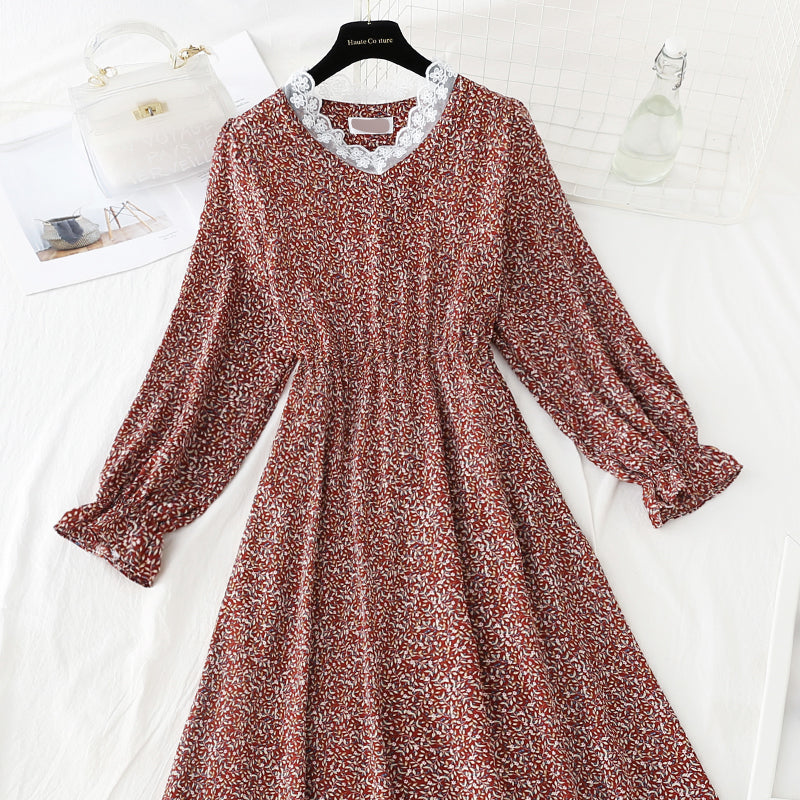 Korean cut waist lace up Floral Dress  4824