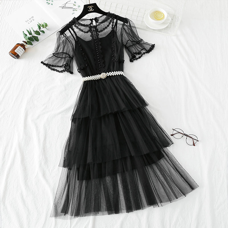 Fairy super xiansen sweet French high waist layered cake skirt  4337