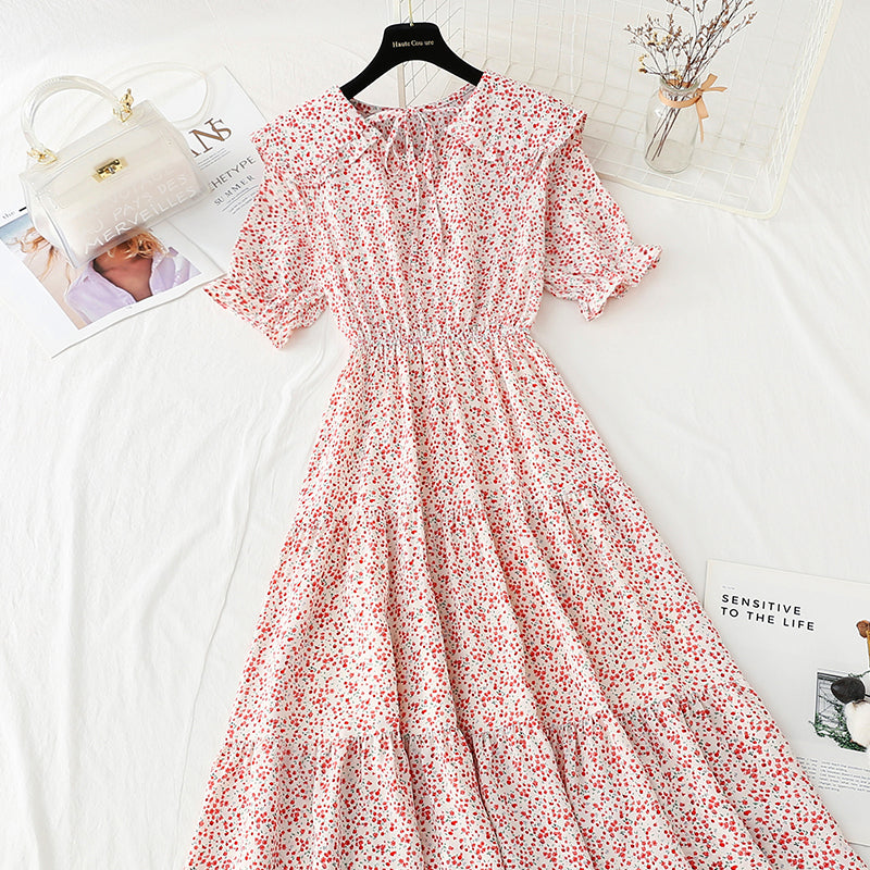 Baby collar floral dress sweet Chiffon fairy skirt  4866