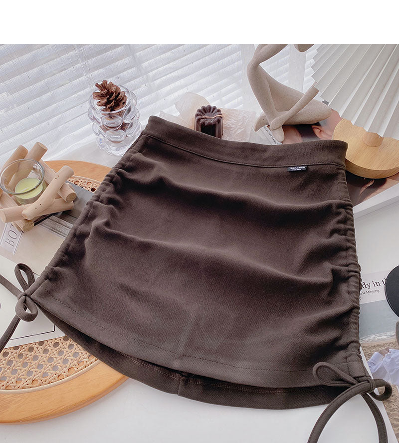 High waist hip wrap design, personalized slim drawstring A-line skirt  5398
