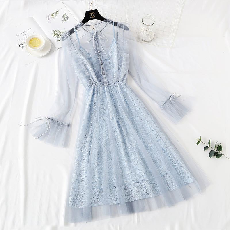 Minority French retro doll dress with lace dress  4324