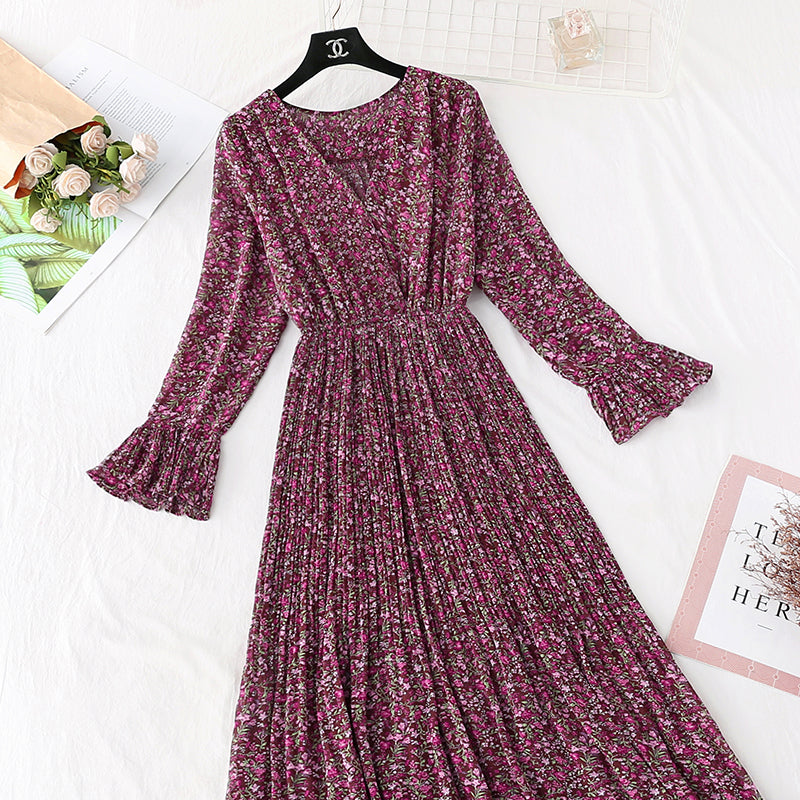 New style small fresh pleated French retro long skirt Kikyo skirt  4523