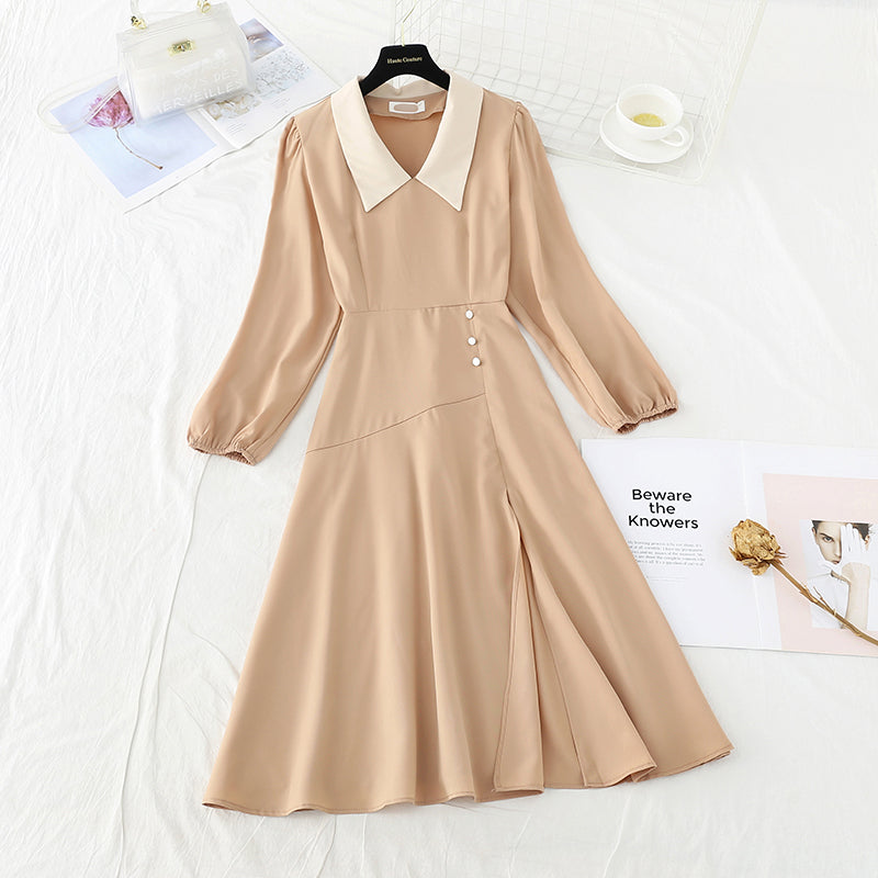 New waist closing thin French retro careful machine split skirt  4711