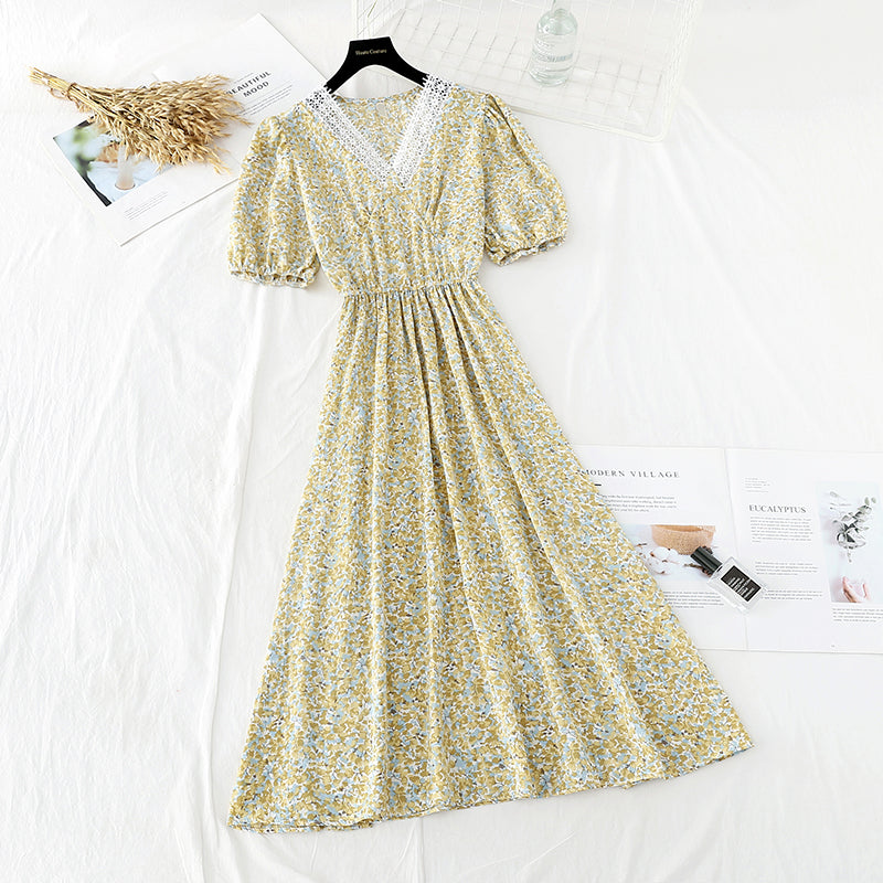 New chiffon skirt temperament gentle wind French slim skirt  4659