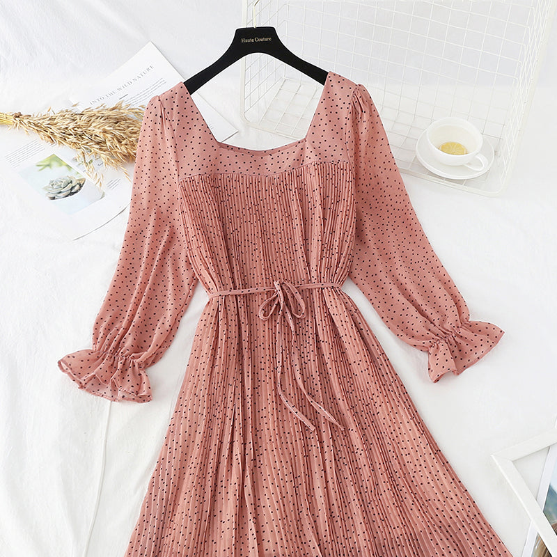 New slim square neck French Chiffon Skirt  4535