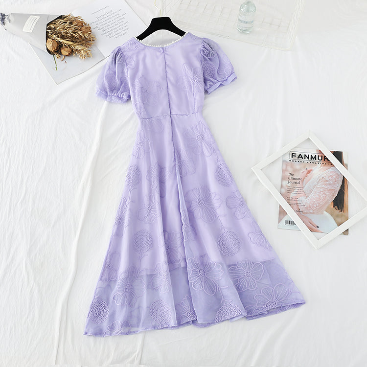 Small fragrance waist closing thin skirt French Vintage chiffon long skirt  4679