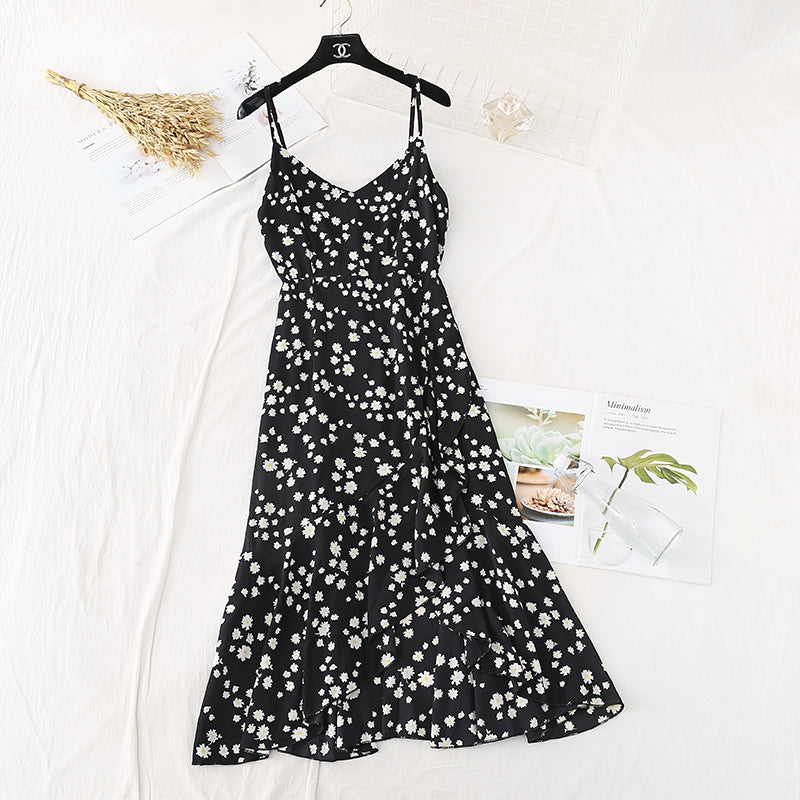 Suspender dress Floral Chiffon fishtail Ruffle Skirt  4117