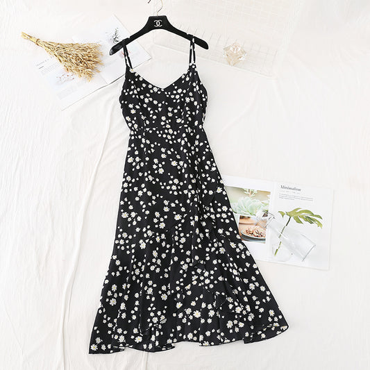 Suspender dress Floral Chiffon fishtail Ruffle Skirt  4117