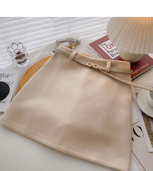 Korean version simple temperament shows thin a-word high waist skirt  5511