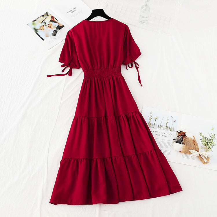 New French fairy long skirt V Neck waist long skirt retro cool style  4637