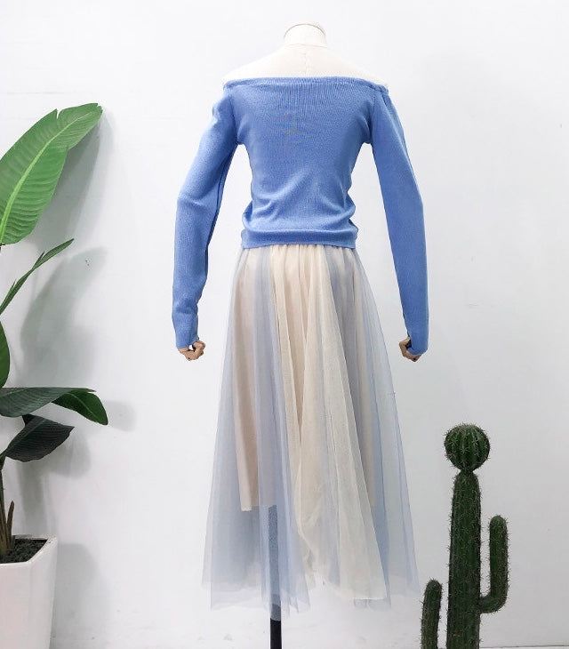 Jupe bouffante taille haute en maille fine, nœud papillon, super fée, jupe mi-longue assortie aux couleurs 3601