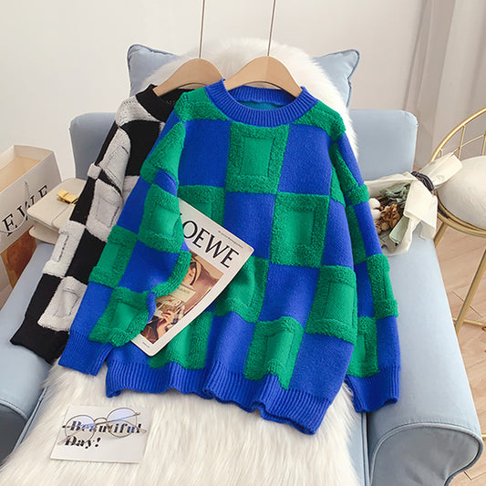 Karierter Pullover mit Kontrastmuster Lazy Wind 5063