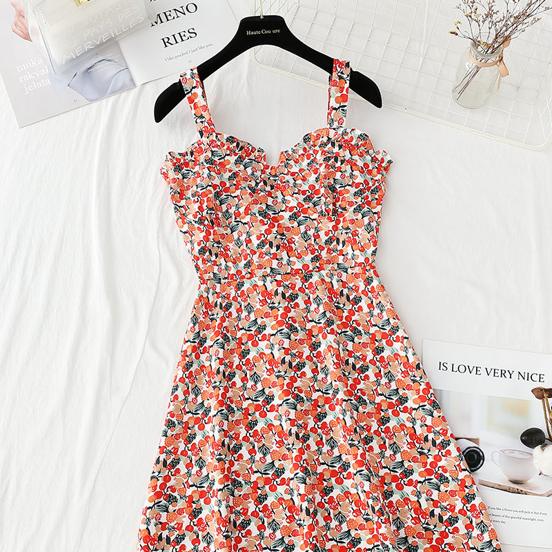 Sanfter Wind Strapskleid French retro floral 4129