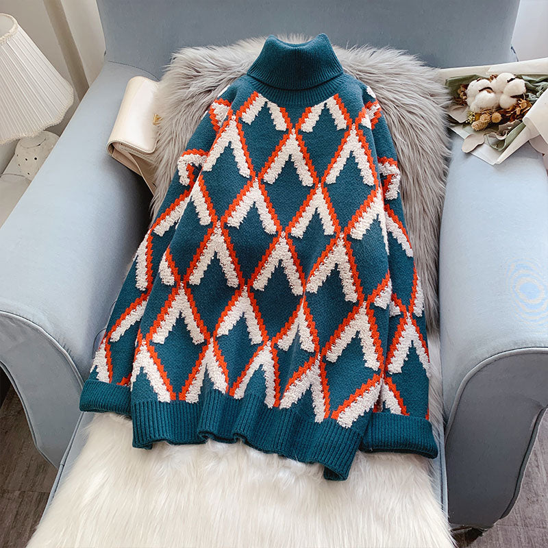 Lazy Wind Stehkragenpullover Damen Winter verdickt mittellang locker 4908