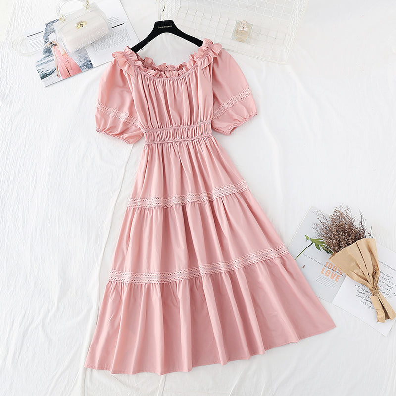 New style bubble sleeve temperament French light mature style slim skirt  4217