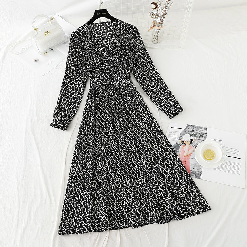 Französisches Blumenkleid Retro Minorität Chiffonkleid 4833