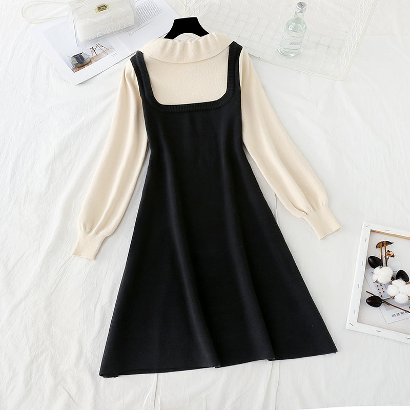 New bottomed skirt lotus leaf collar French retro Hepburn tea break  4772