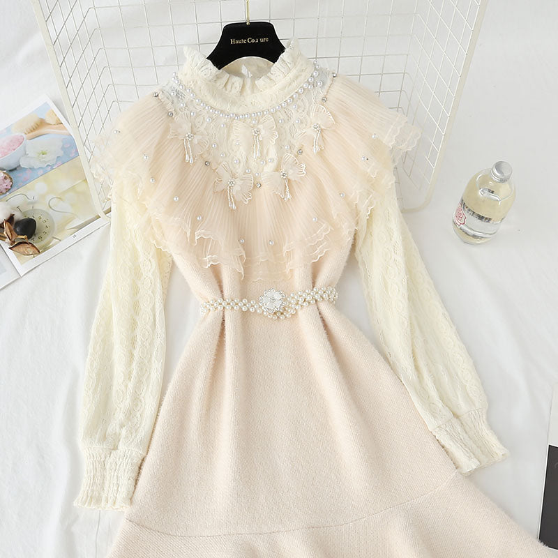 New mink lace flounce stitching with sweet bottom skirt  4436