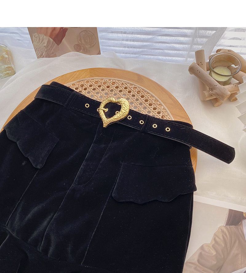 Golden velvet high waist A-shaped fishtail skirt for women  5384