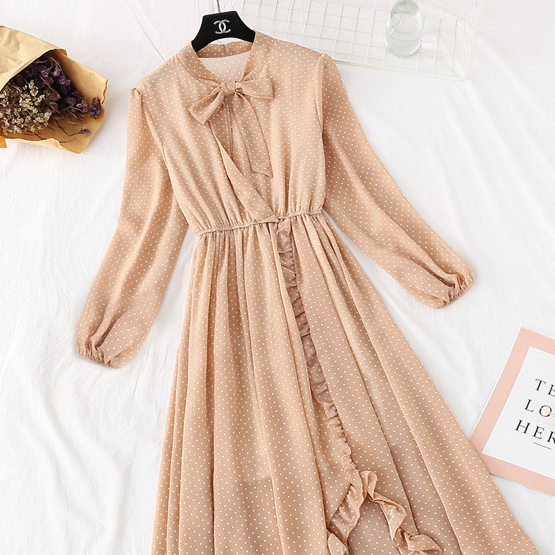 Jupe longue à pois rétro français à fond doux 3976