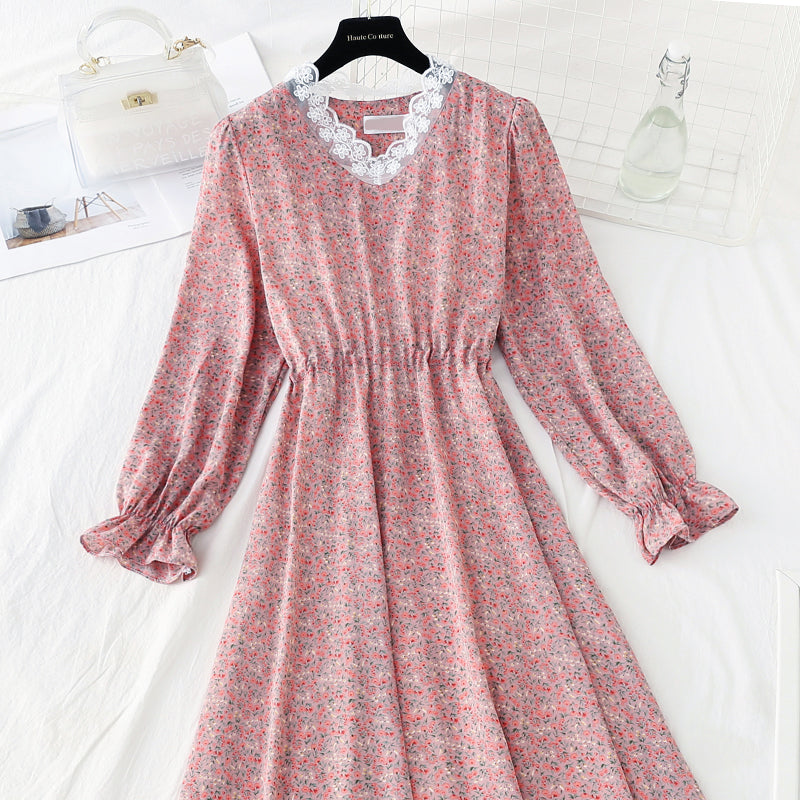 Korean cut waist lace up Floral Dress  4824