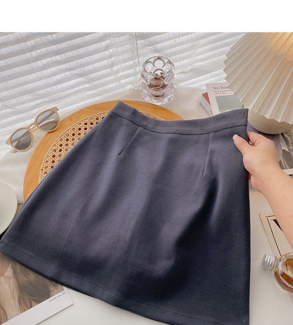 Korean solid color versatile slim high waist A-shaped skirt  5446