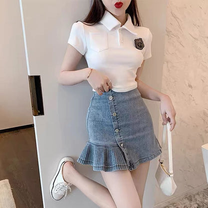 Jupe en jean, jupe taille haute, jupe sirène 3644 