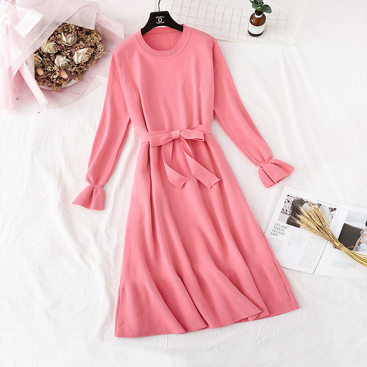 Small fragrance knitted dress French retro fishtail skirt  4482