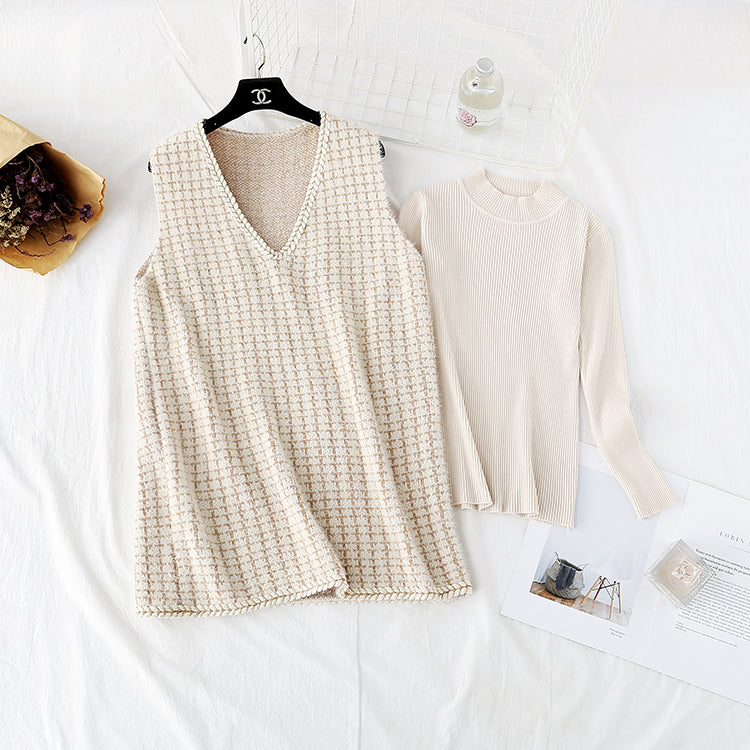 New knitted bottomed shirt vest skirt two piece dress  4453