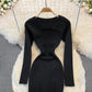 Fashion open chest sexy knitted dress  3754
