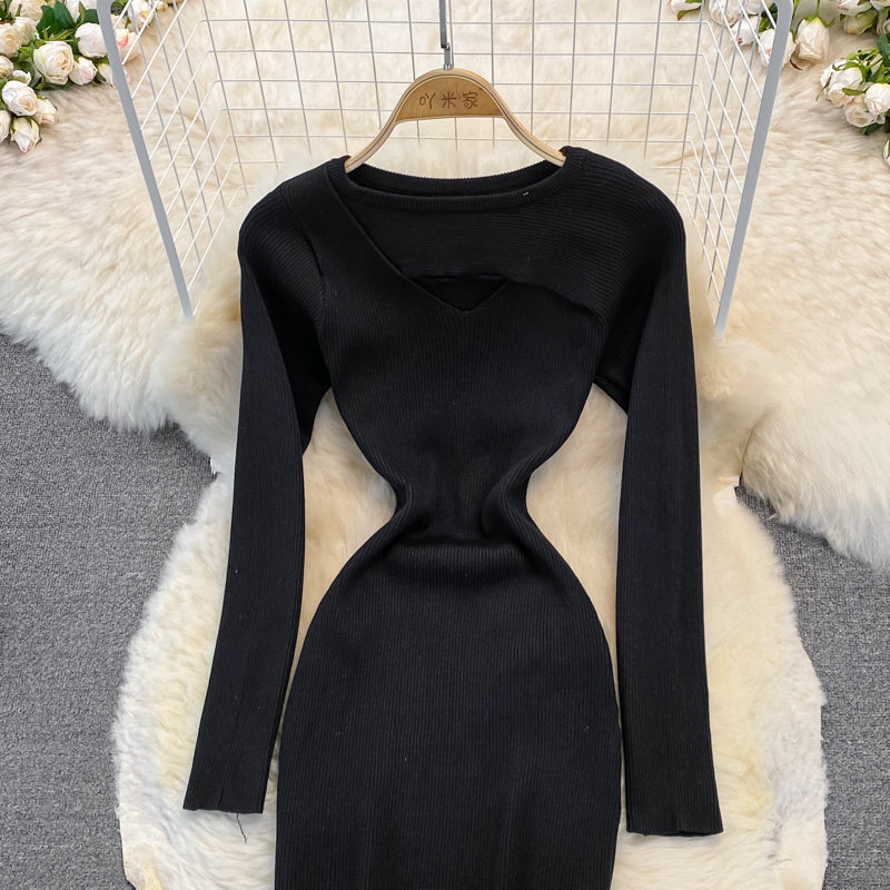 Fashion open chest sexy knitted dress  3754