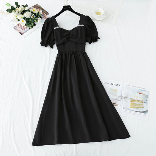 Französische Retro-Blasenärmel zeigen dünnes Temperament an der Taille 4259