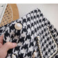 Pearl button small fragrance wind high waist thousand bird grid A-shaped skirt  5371