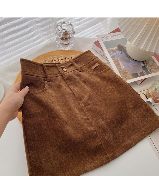 New Korean style Hong Kong style leisure solid color high waist skirt  5430
