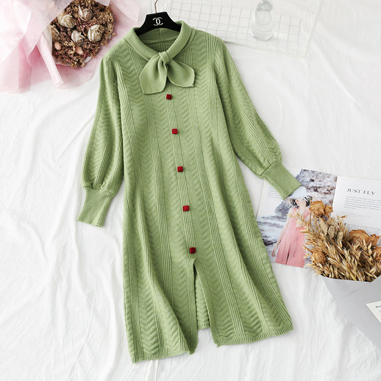 Net red knitted dress French retro knee sweater skirt  4730