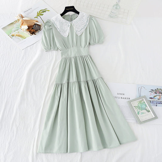 New style baby collar French waist closing skirt with thin temperament  4165