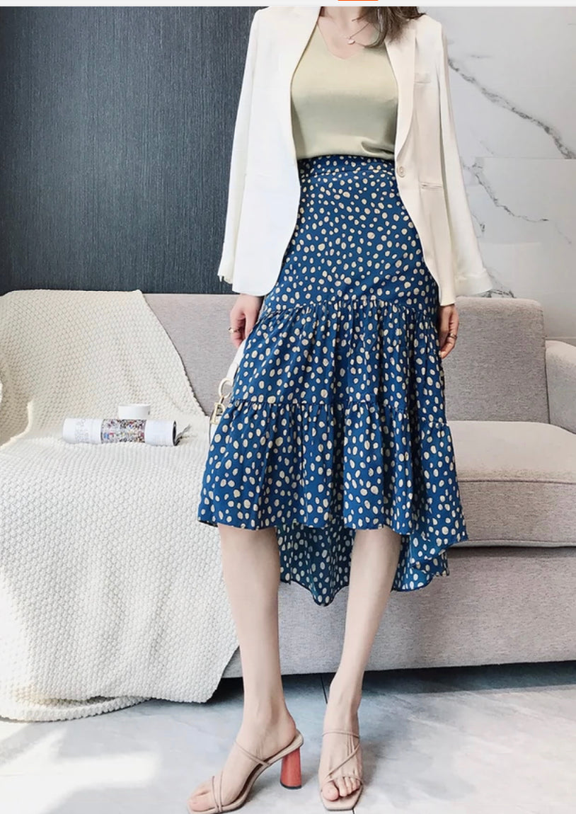 Jupe sirène taille haute à imprimé romantique et à pois irréguliers 3639