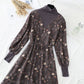 High neck floral dress with coat stitching  4783