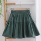 Cotton and linen mini skirt, summer, high waist A-line pleated skirt, flounce spliced skirt  3581