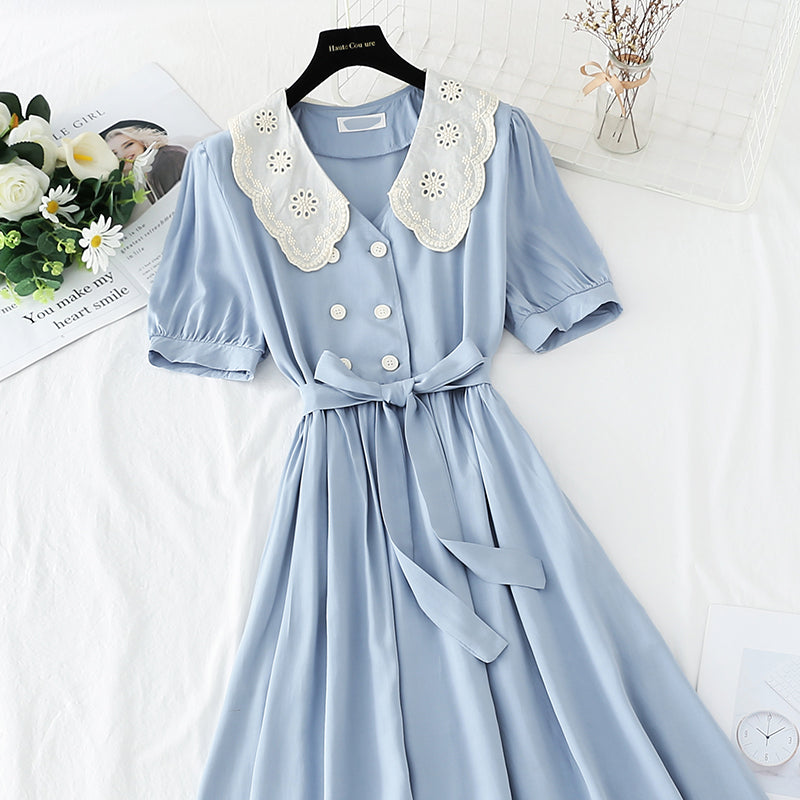 Cotton linen dress French retro fairy long skirt Platycodon grandiflorum skirt  4227