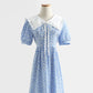French retro doll neck cotton linen Floral Dress  4290