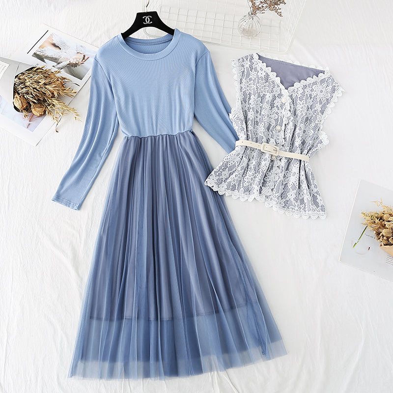 The new waistcoat mesh skirt is light and mature  4023