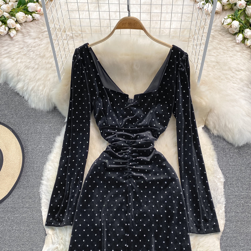 Langarm Slim Fit Hot Drill hochwertiges enges Hüftwickelkleid 3723