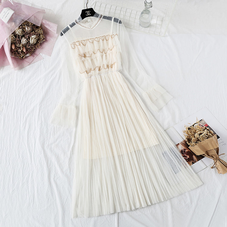 Fairy mesh sling bottomed long skirt two-piece set super xiansen series  4362