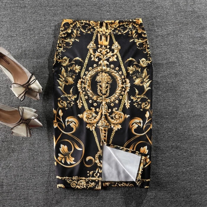 Robe Boydon à imprimé vintage, jupe fendue slim mode femme 3541