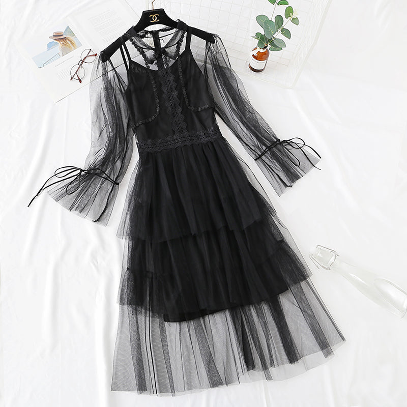 Small retro doll skirt heavy industry lace mesh cake dress  4460