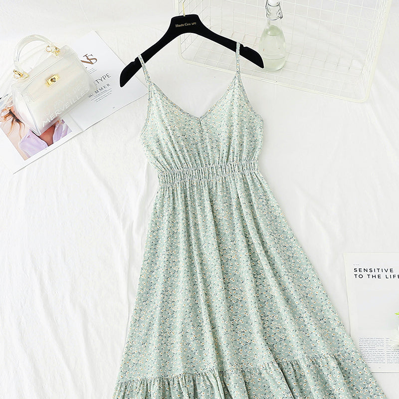 Suspender dress new sweet floral skirt French Retro  4857