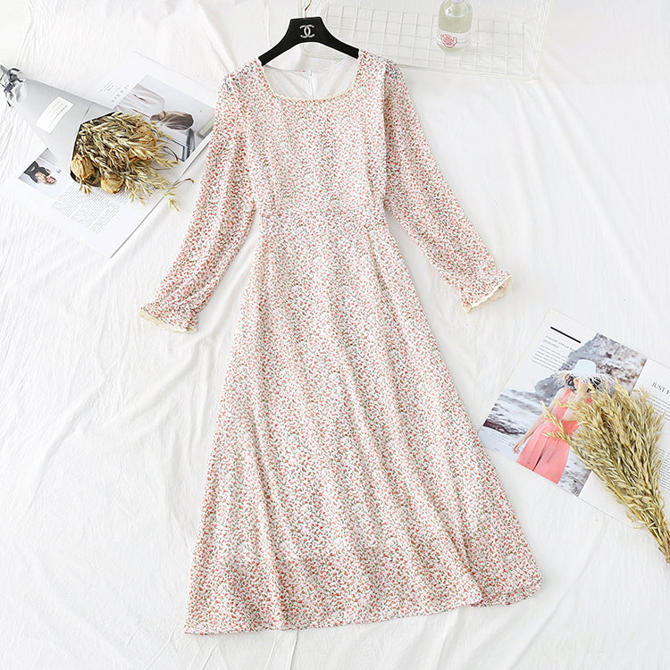 Französischer Retro-Super-Fee-Kragen mit langem Spitzenblumenboden und langem Rock 3997