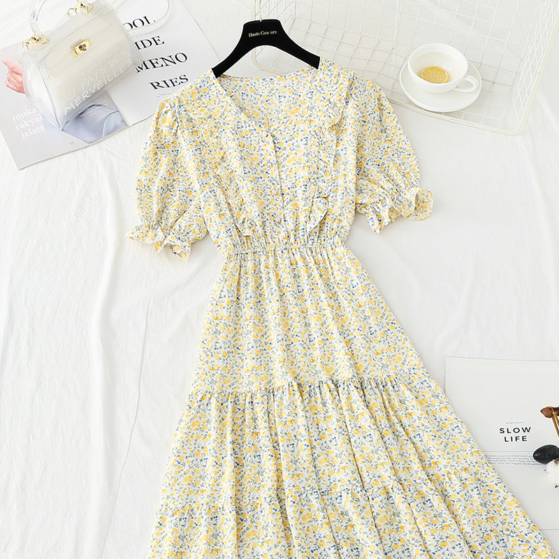 Ruffle floral dress sweet Mori Chiffon Skirt  4899