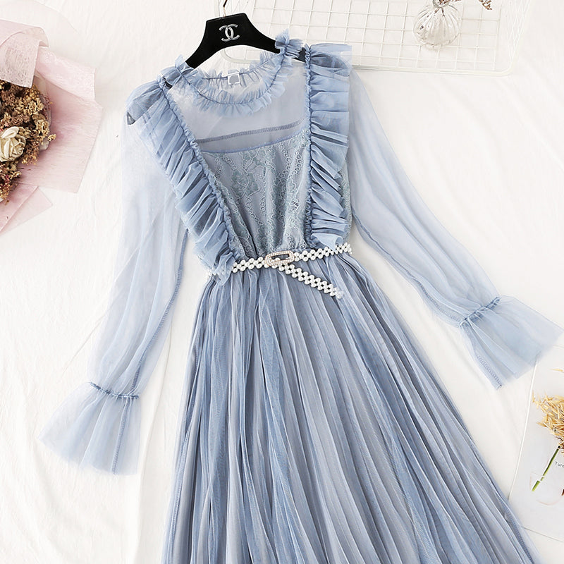 Knielanger französischer Retro-Faltenrock 4043